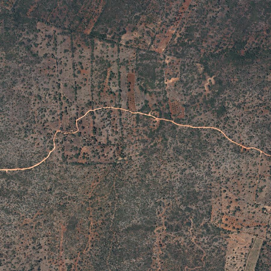 Aerial view of the surrounding area, about one kilometre across
