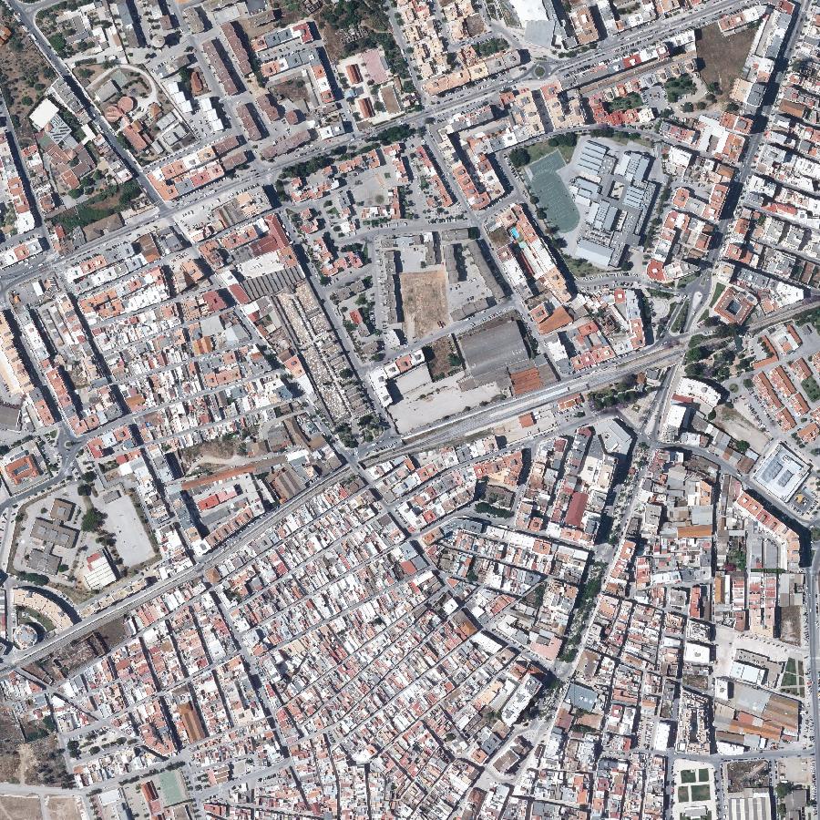 Aerial view of the surrounding area, about one kilometre across